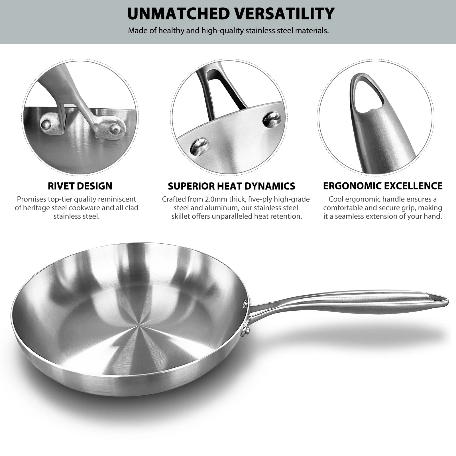 StoneCookware™ 304 Stainless Steel Frying Pan