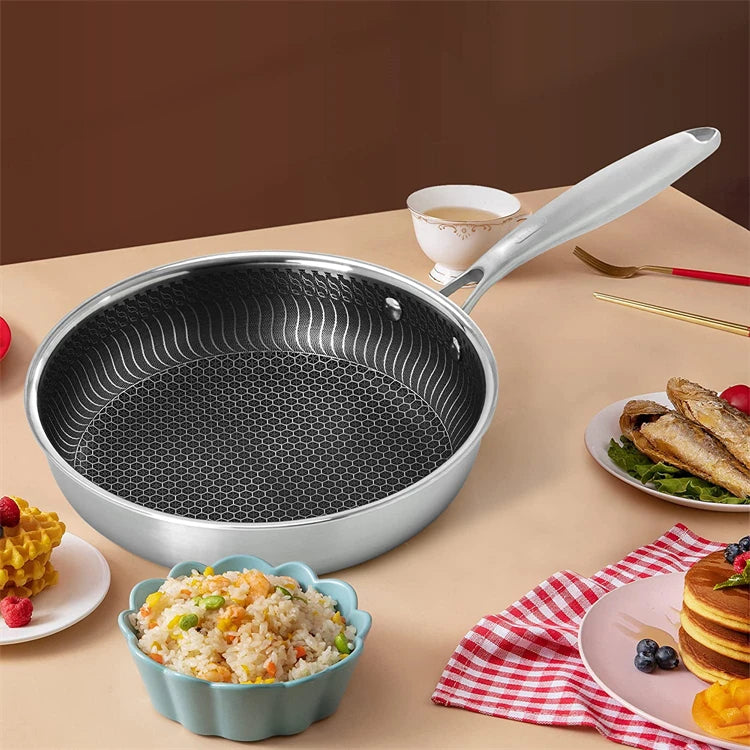 StoneCookware™ Honeycomb Stainless Steel Frying Pan with Lid