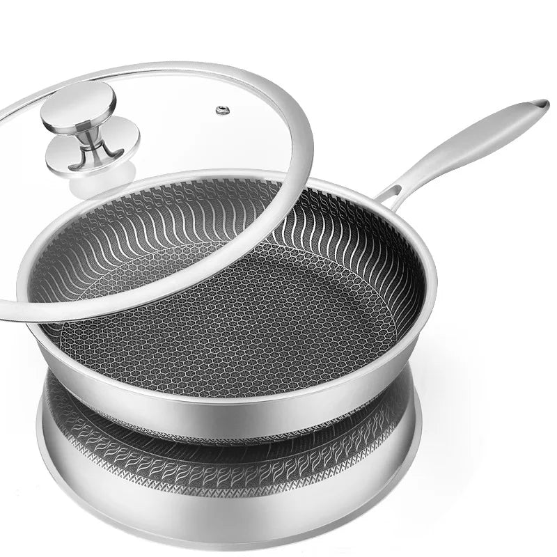 StoneCookware™ Honeycomb Stainless Steel Frying Pan with Lid