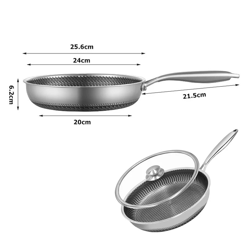 StoneCookware™ Honeycomb Stainless Steel Frying Pan with Lid